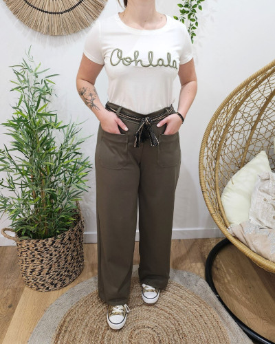 Pantalon femme élastiqué coupe droite et poches