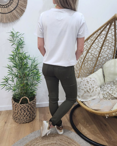 Pantalon femme kaki slim coupe confort