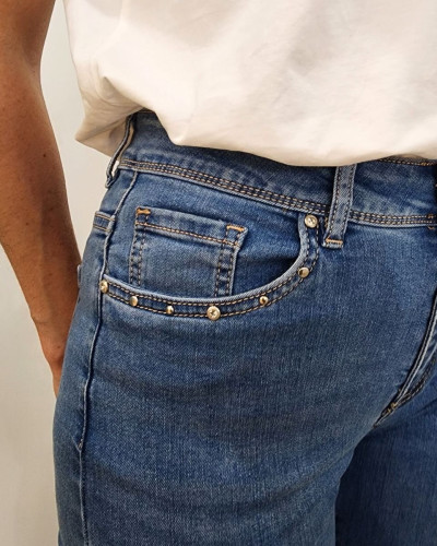 Jean femme slim coupe confort taille haute clous poches