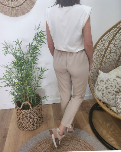 Pantalon tailleur femme fluide beige foncé