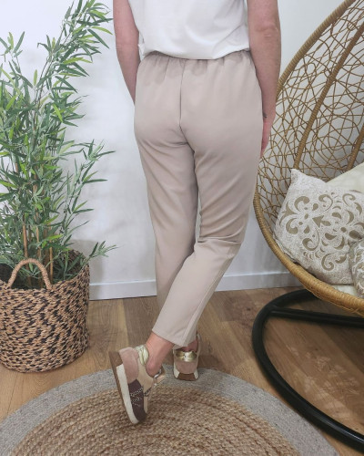 Pantalon tailleur femme fluide beige foncé