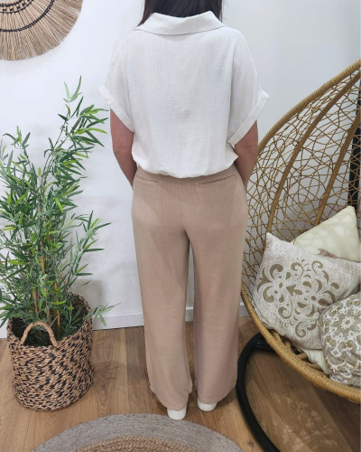 Pantalon fluide femme beige Antonia