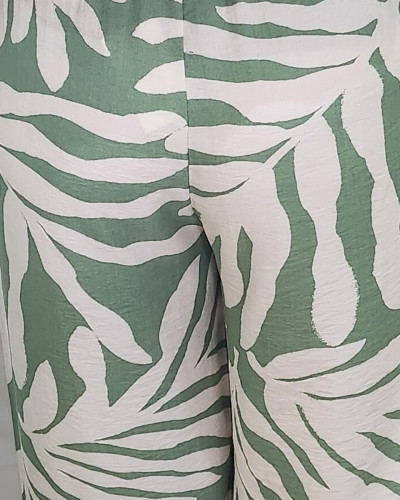 Pantalon fluide femme vert et beige Perry