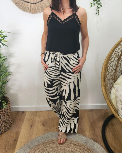 Pantalon fluide femme noir et écru Perry