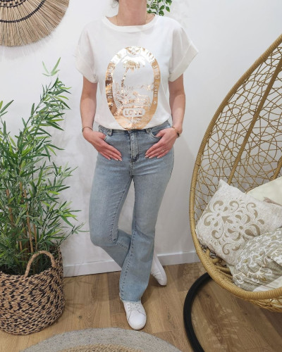 Jean femme taille haute flare