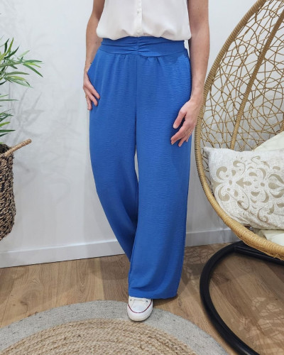 Pantalon fluide femme uni bleu Elysia 27751