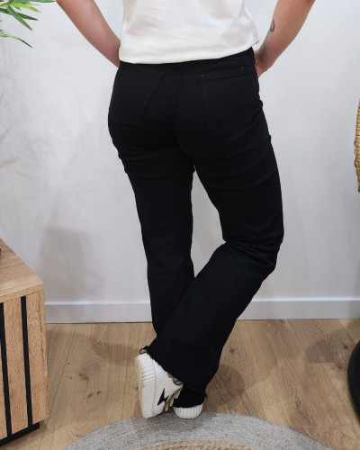 Pantalon femme noir taille haute evase Wide leg 28716