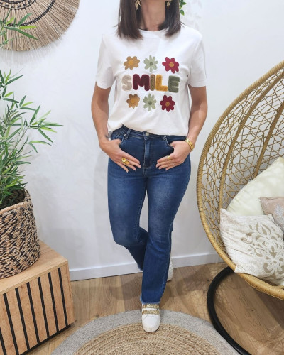 Jean femme bleu foncé taille haute flare