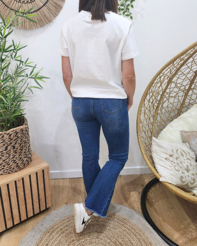 Jean femme bleu foncé taille haute flare