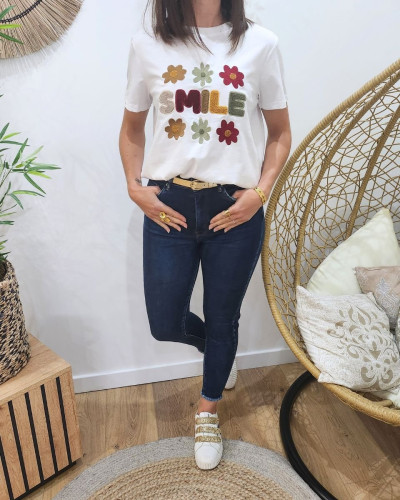 Jean femme skinny bleu foncé délavé 7/8 poches effet abîmé