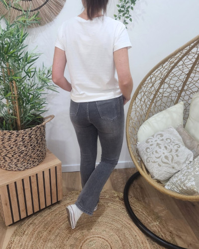 Jean femme gris délavé flare taille haute