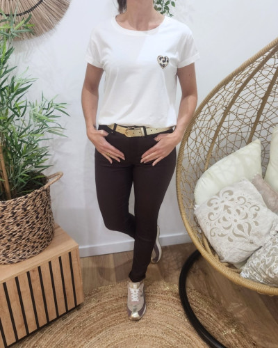 Pantalon femme similicuir marron choco slim coupe confort