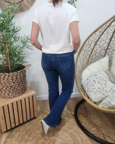 Jean femme bleu foncé flare coupe confort +