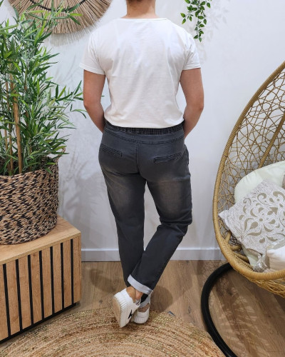 Jean femme élastique grande taille gris délavé