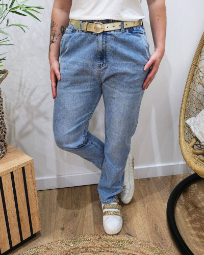 Jean femme élastiqué grande taille bleu clair délavé Raquel