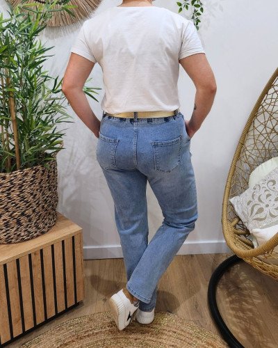 Jean femme élastiqué grande taille bleu clair délavé Raquel