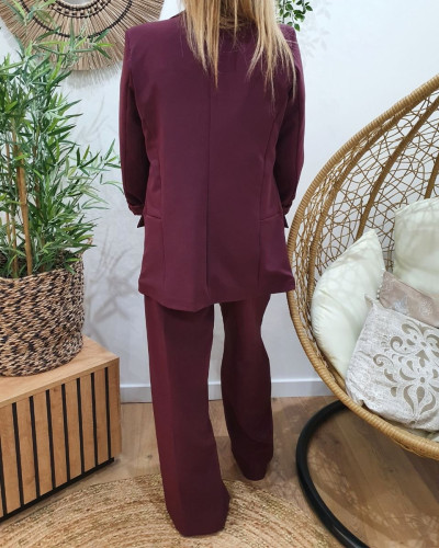 Veste blazer femme unie lie de vin