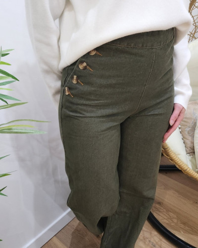 Jean femme kaki large taille haute boutonnée Felixia