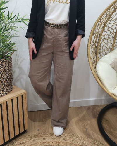 Pantalon femme élastiqué coupe droite velour