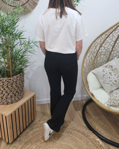Jean femme noir flare poches plaquées