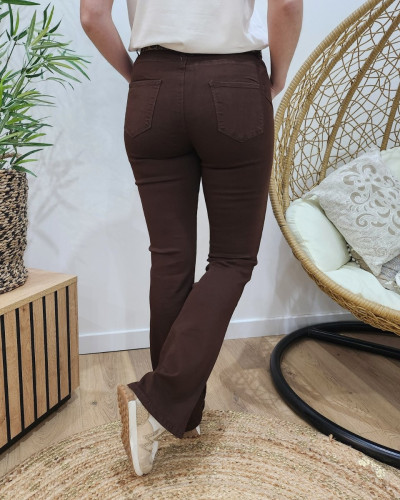 Pantalon femme marron flare push up coupe confort