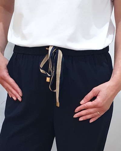 Pantalon femme fluide uni bleu marine Nellie