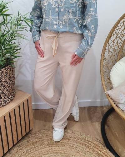 Pantalon femme fluide uni beige Nellie