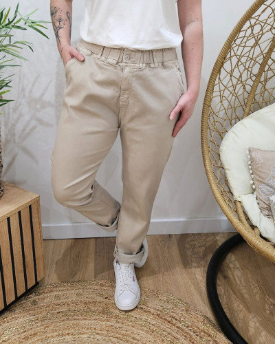 Pantalon femme élastiqué beige Bianka