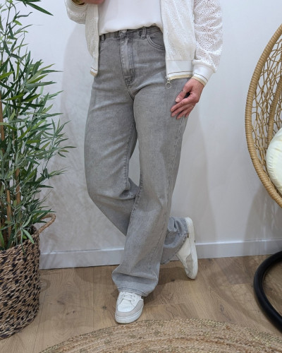 Jean femme gris clair délavé wide leg coupe confort
