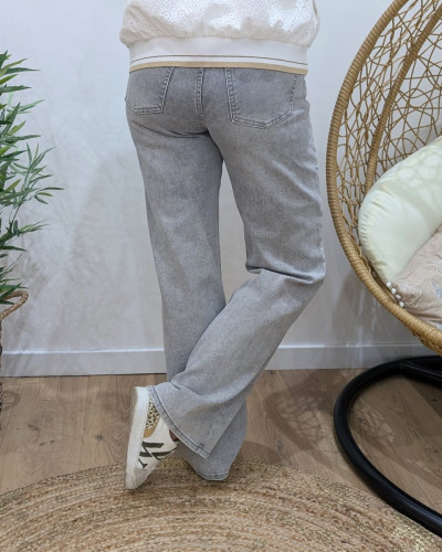 Jean femme gris clair délavé wide leg coupe confort