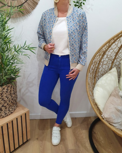 Jean femme bleu roi skinny taille haute 7/8