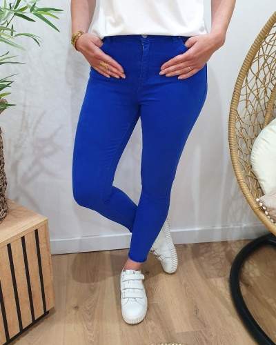 Jean femme bleu roi skinny taille haute 7/8