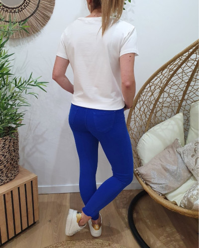 Jean femme bleu roi skinny taille haute 7/8
