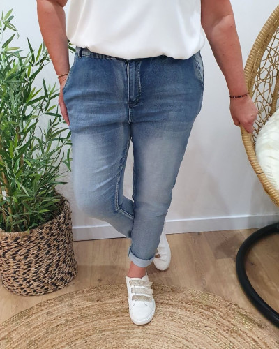 Jean grande taille élastique bleu délavé