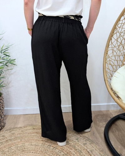 Pantalon fluide femme noir ruban à motifs