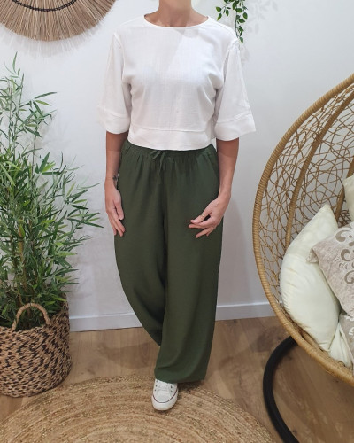 Pantalon fluide femme fin kaki Eméria