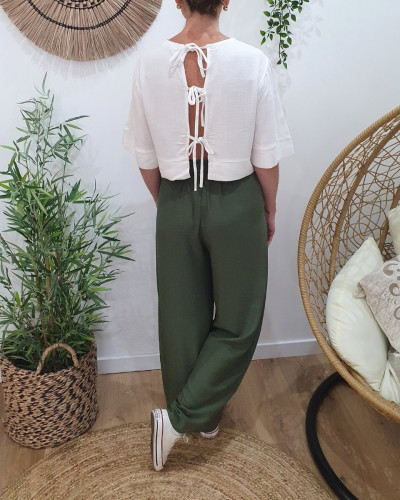 Pantalon fluide femme fin kaki Eméria