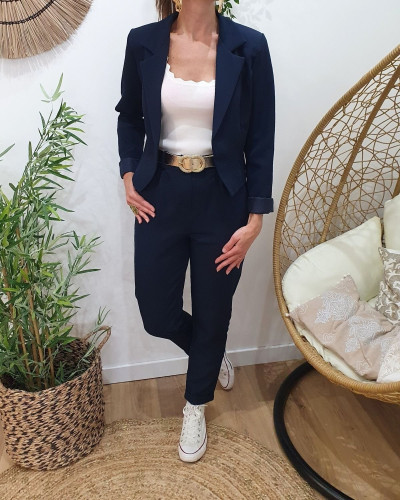 Pantalon de tailleur femme bleu marine