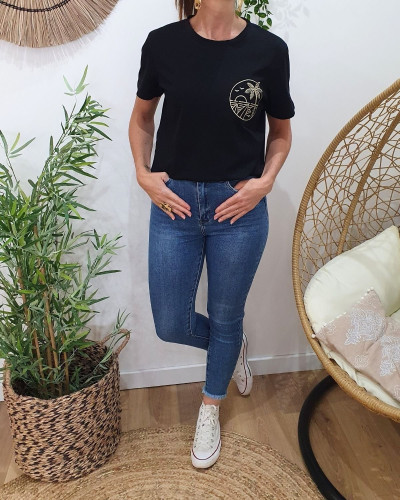 Jean femme bleu moyen 7/8 skinny poches effet abîmé