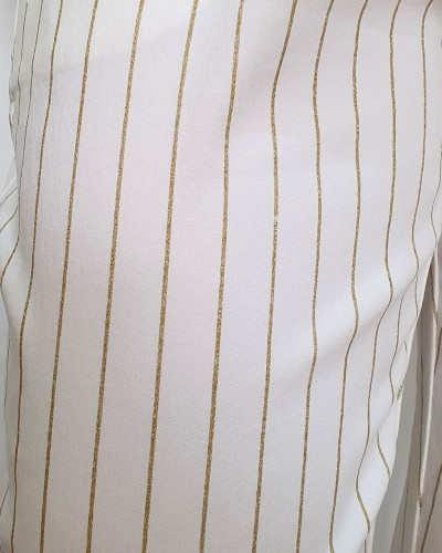 Pantalon femme élastiqué écru rayures dorées pailletées