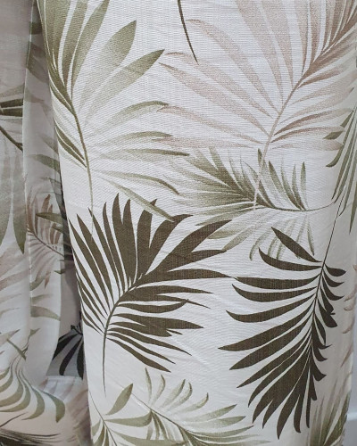 Pantalon fluide femme écru feuillages kaki et taupes Ombelline