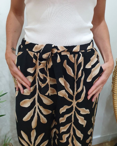 Pantalon fluide femme noir et beige Ismérie