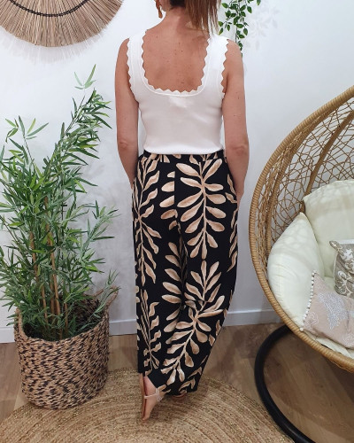 Pantalon fluide femme noir et beige Ismérie