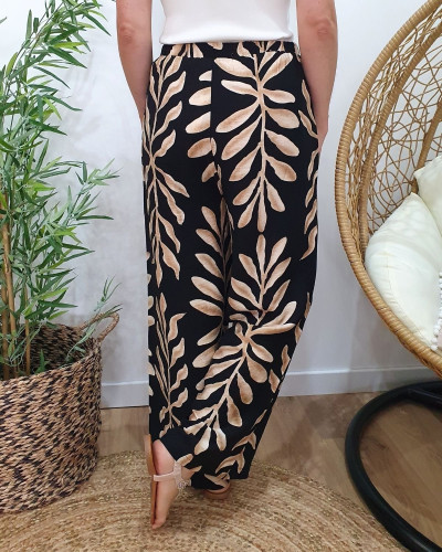 Pantalon fluide femme noir et beige Ismérie