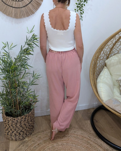 Pantalon femme fluide rose poudré Yunaé