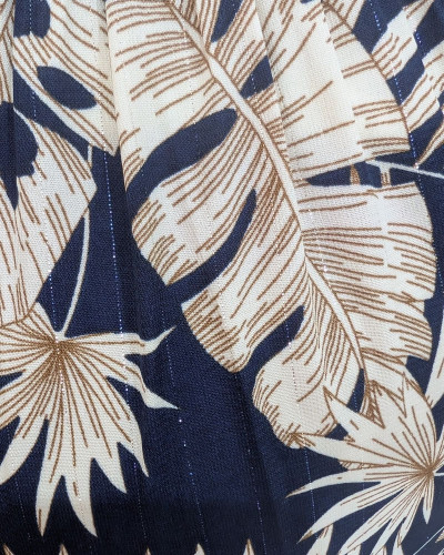 Pantalon femme fluide marine et beige Zénaëlle