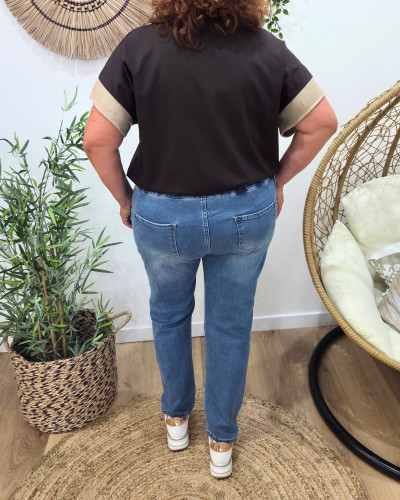 Jean femme élastiqué grande taille bleu clair 