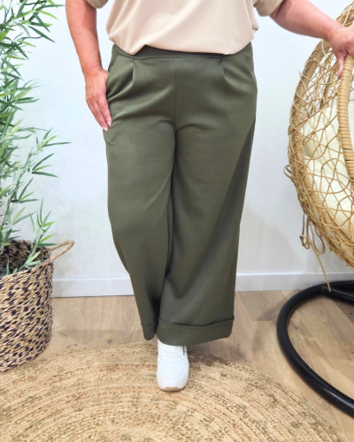 Pantalon femme élastiqué coupe droite avec rebord