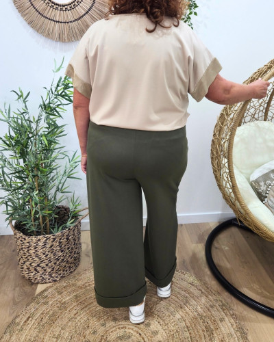 Pantalon femme élastiqué coupe droite avec rebord