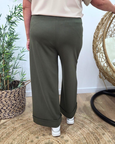 Pantalon femme élastiqué coupe droite avec rebord